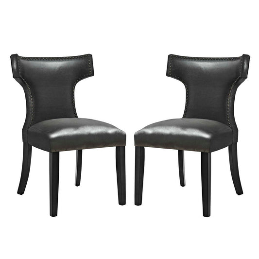 Curve Vinyl Dining Chair Set of 2 by Modway| Black