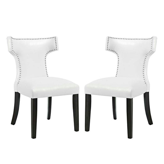 Curve Vinyl Dining Chair Set of 2 by Modway| White