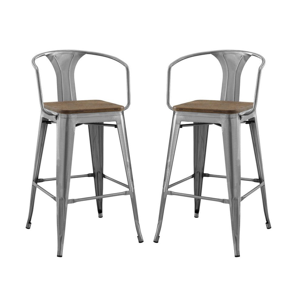 Modway Promenade Bar Stool Set of 2, Gunmetal