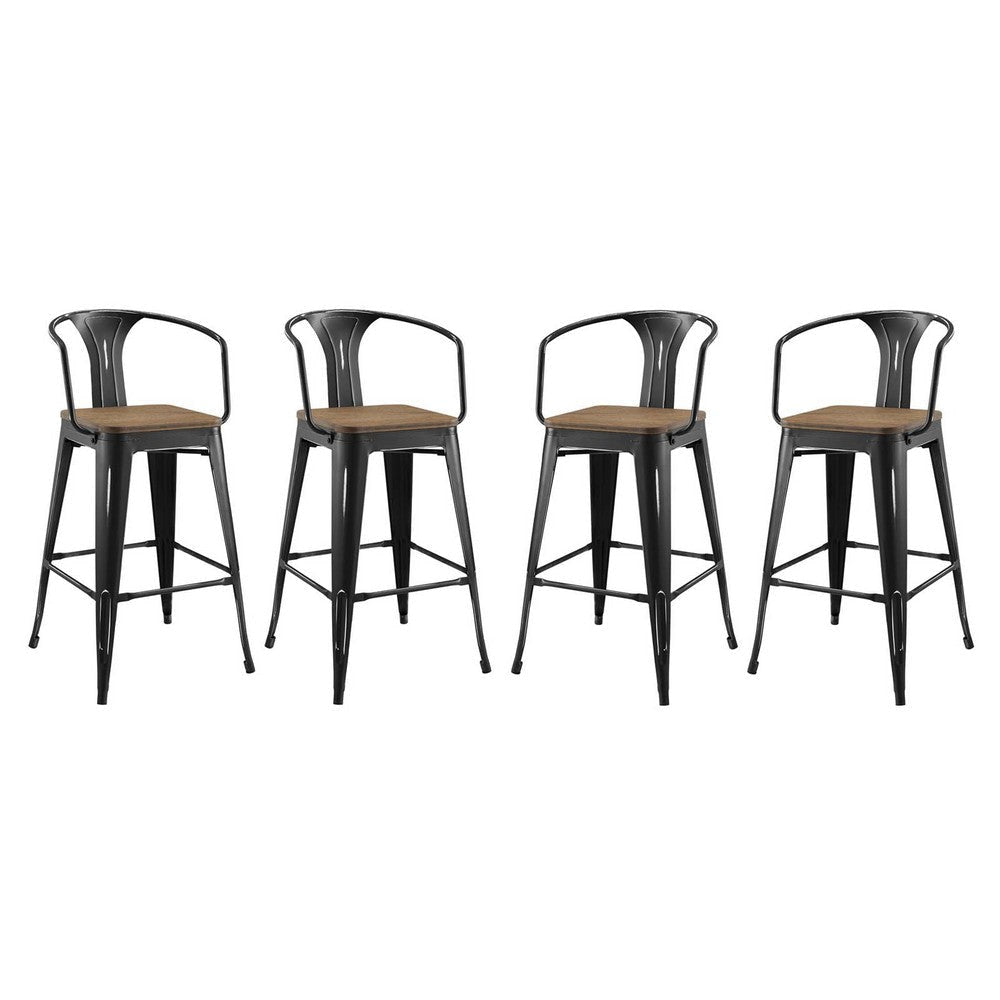 Modway Promenade Bar Stool Set of 4, Black