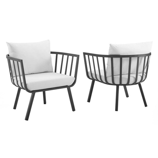 Modway Riverside Outdoor Furniture, Two Armchairs, Gray White