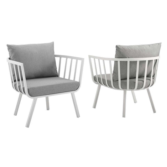 Modway Riverside Modern Fabric Outdoor Armchair in White/Gray (Set of 2)