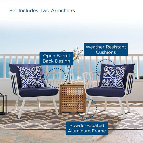 Riverside Outdoor Patio Aluminum Armchair Set of 2 by Modway| Blue