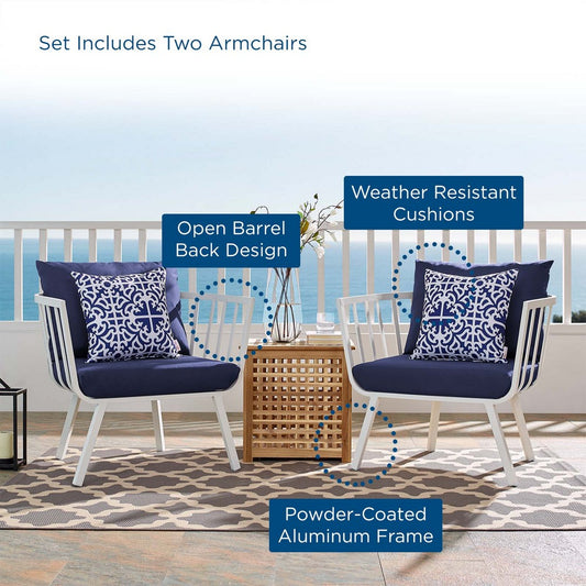 Riverside Outdoor Patio Aluminum Armchair Set of 2 by Modway| Blue