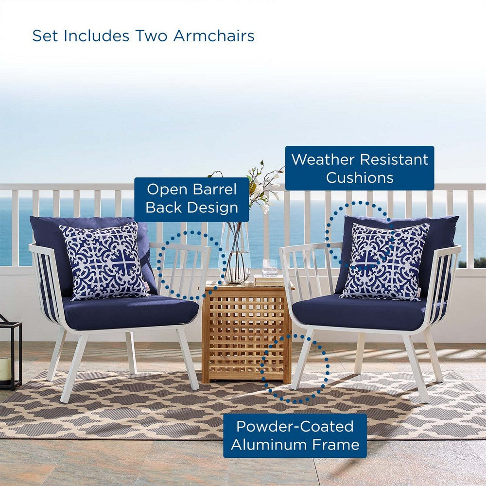 Riverside Outdoor Patio Aluminum Armchair Set of 2 by Modway| Blue