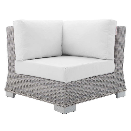 Modway Conway Sunbrella Outdoor Patio Wicker Rattan, Corner Chair, Light Gray White