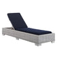 Modway Conway Sunbrella Outdoor Patio Wicker Rattan, Chaise Lounge, Light Gray Navy