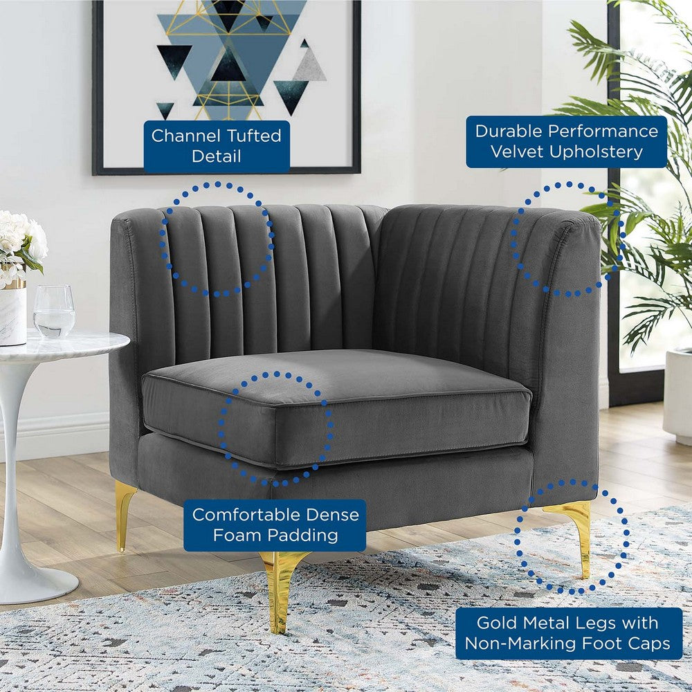 Triumph Channel Tufted Performance Velvet Sectional Sofa Corner Chair by Modway| Gray