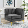 Modway Triumph Corner Chair Channel Tufted Performance Velvet Sectional Sofa, Grey