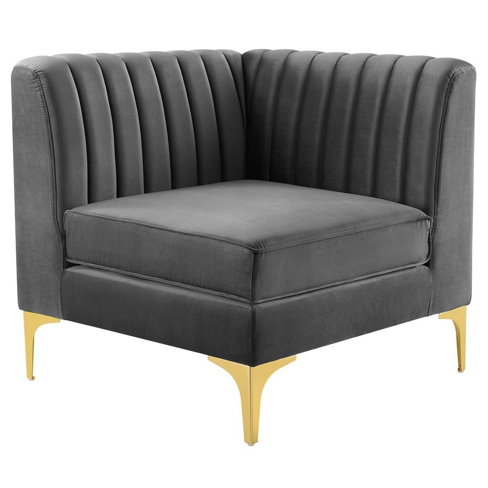 Triumph Channel Tufted Performance Velvet Sectional Sofa Corner Chair - No Shipping Charges