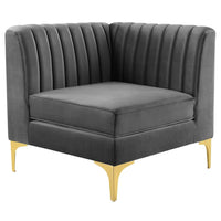 Triumph Channel Tufted Performance Velvet Sectional Sofa Corner Chair by Modway| Gray