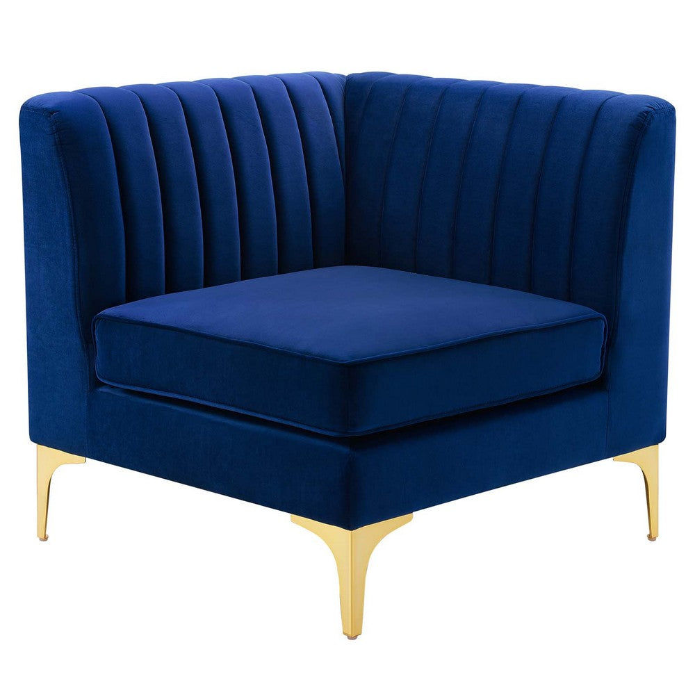 Triumph Channel Tufted Performance Velvet Sectional Sofa Corner Chair by Modway| Blue