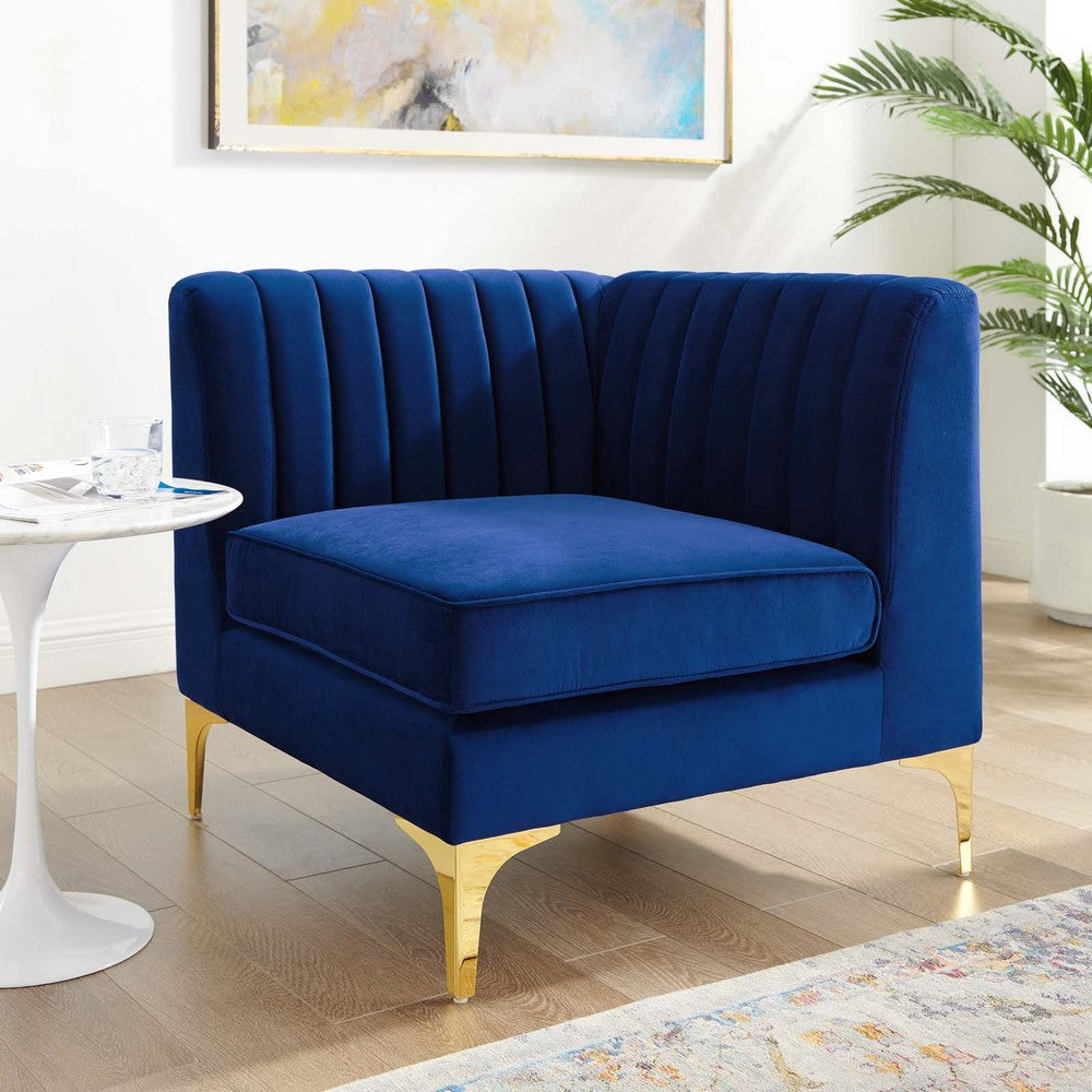 Triumph Channel Tufted Performance Velvet Sectional Sofa Corner Chair by Modway| Blue