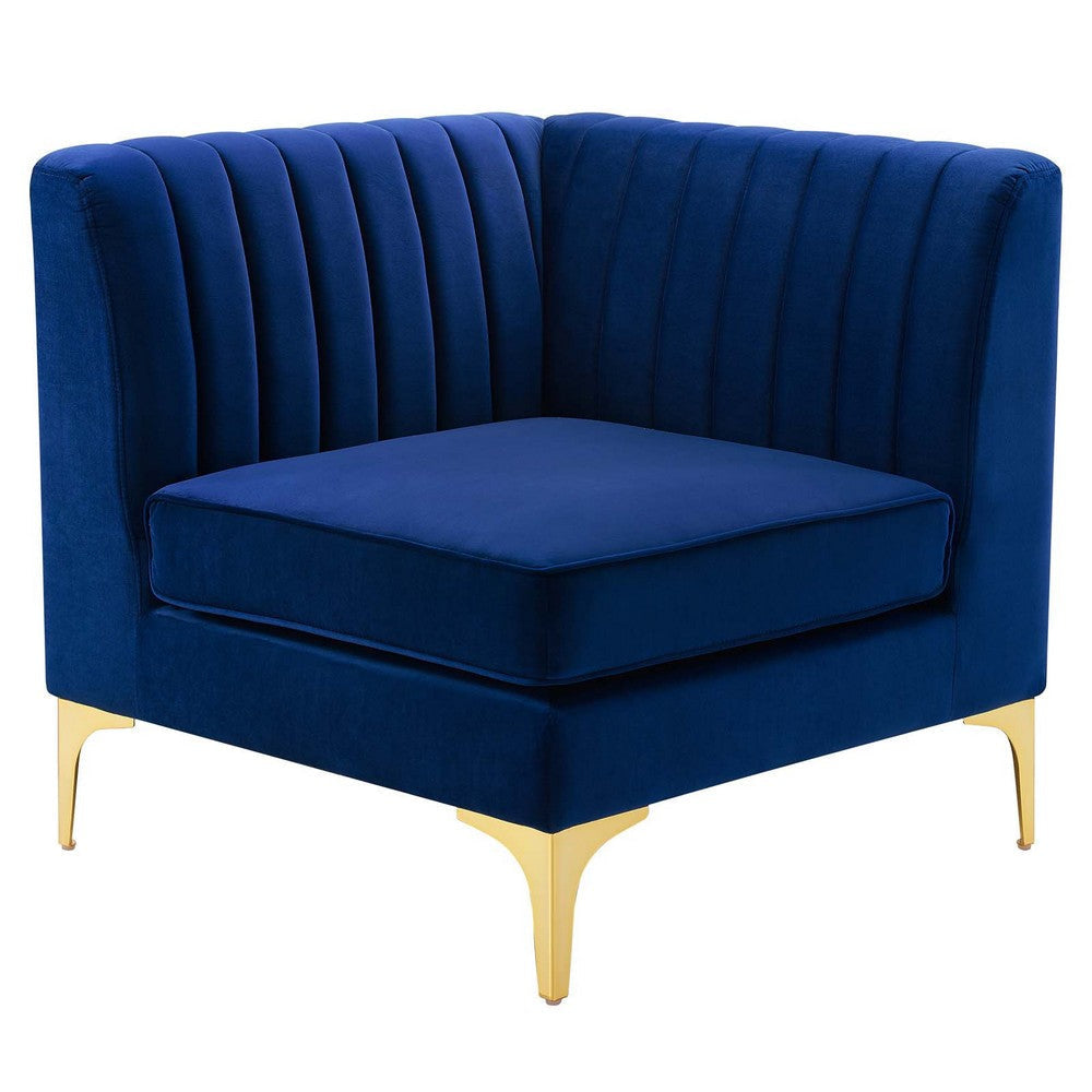 Modway Triumph Channel Tufted Performance Velvet Sectional Sofa Corner Chair, Navy, 31.5 x 31.5 x 30.5