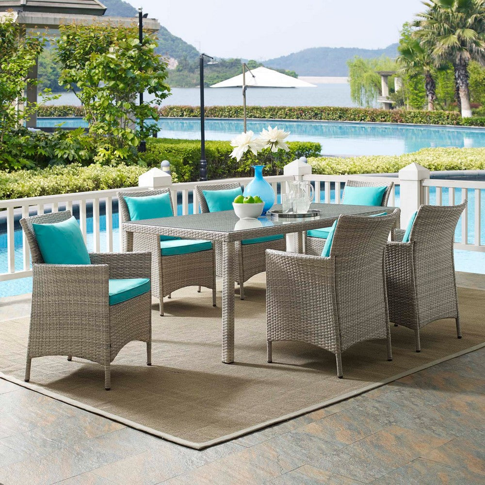 Modway Conduit 7 Piece Dining Set Turquoise MDY-EEI-4015-LGR-TRQ-SET