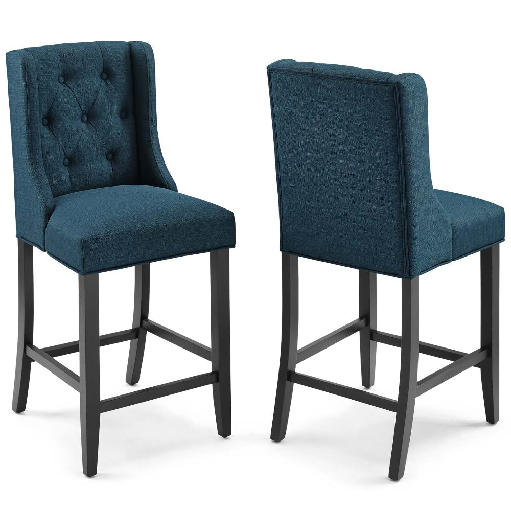 Modway Baronet Tufted Button Upholstered Fabric Counter Bar Stool Set of 2 in Azure