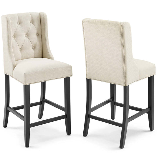 Modway Baronet Tufted Button Upholstered Fabric Counter Bar Stool Set of 2 in Beige