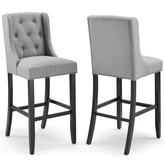 Modway Baronet Bar Stool Upholstered Fabric Set of 2, Light Gray