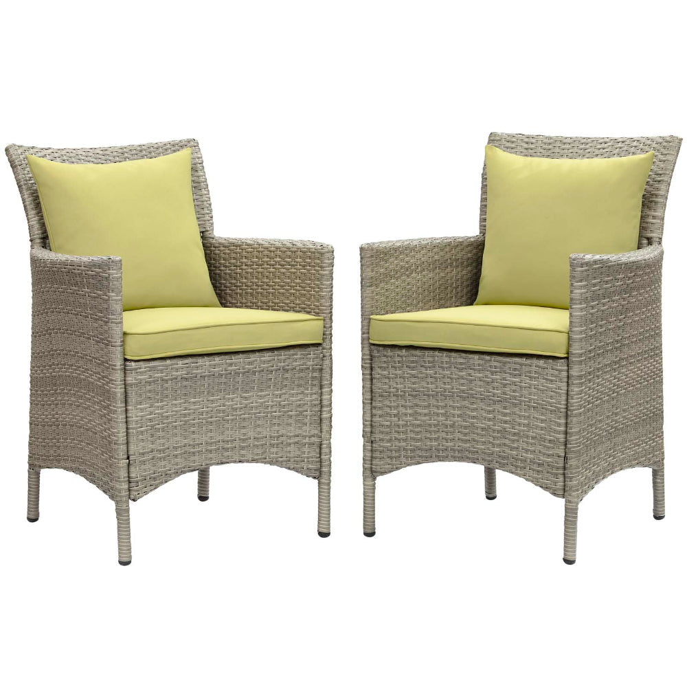 Modway EEI-4027-LGR-PER Conduit Outdoor Patio Wicker Rattan Dining Armchair Set of 2, Light Gray Peridot