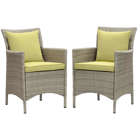 Modway EEI-4027-LGR-PER Conduit Outdoor Patio Wicker Rattan Dining Armchair Set of 2, Light Gray Peridot