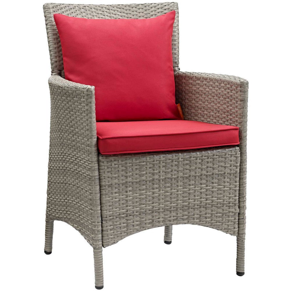 Modway EEI-4027-LGR-RED Conduit Outdoor Patio Wicker Rattan Dining Armchair Set of 2 Light Gray Red MDY-EEI-4027-LGR-RED