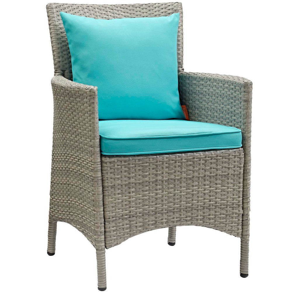 Modway EEI-4027-LGR-TRQ Conduit Outdoor Patio Wicker Rattan Dining Armchair Set of 2 Light Gray Turquoise MDY-EEI-4027-LGR-TRQ