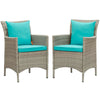 Modway EEI-4027-LGR-TRQ Conduit Outdoor Patio Wicker Rattan Dining Armchair Set of 2, Light Gray Turquoise