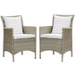 Modway EEI-4027-LGR-WHI Conduit Outdoor Patio Wicker Rattan Dining Armchair Set of 2, Light Gray White