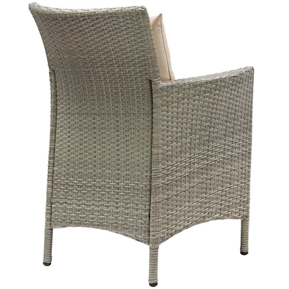 Modway EEI-4028-LGR-BEI Conduit Outdoor Patio Wicker Rattan Dining Armchair Set of 4 Light Gray Beige MDY-EEI-4028-LGR-BEI