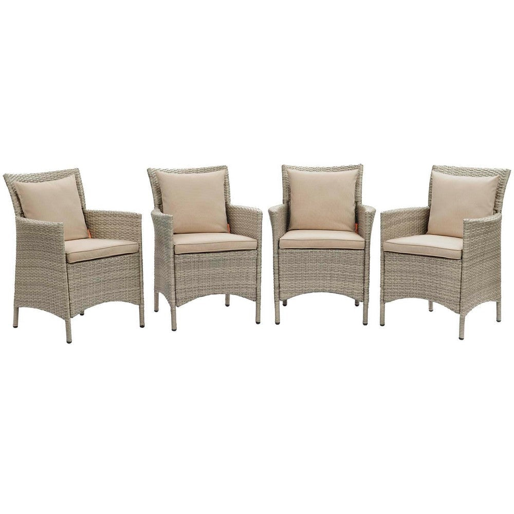 Modway EEI-4028-LGR-BEI Conduit Outdoor Patio Wicker Rattan Dining Armchair Set of 4, Light Gray Beige