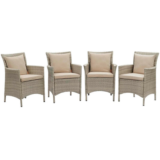 Modway EEI-4028-LGR-BEI Conduit Outdoor Patio Wicker Rattan Dining Armchair Set of 4, Light Gray Beige