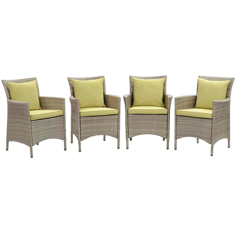 Modway EEI-4028-LGR-PER Conduit Outdoor Patio Wicker Rattan Dining Armchair Set of 4, Light Gray Peridot