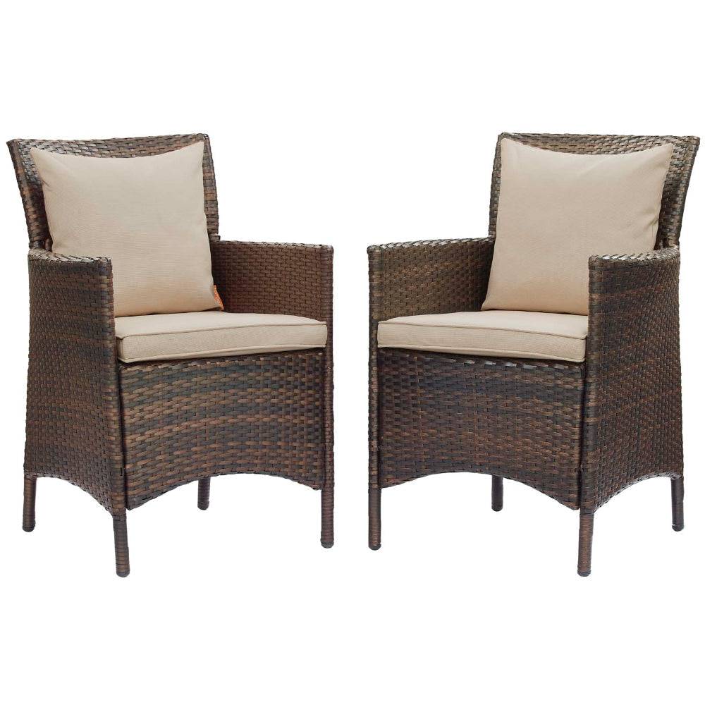 Modway EEI-4030-BRN-BEI Conduit Outdoor Patio Wicker Rattan Dining Armchair Set of 2, Brown Beige