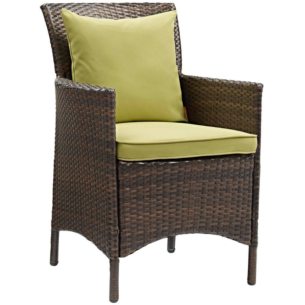 Modway EEI-4030-BRN-PER Conduit Outdoor Patio Wicker Rattan Dining Armchair Set of 2 Brown Peridot MDY-EEI-4030-BRN-PER