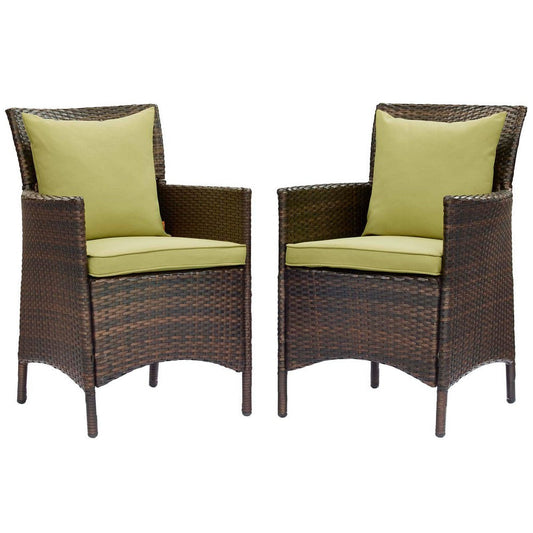 Modway EEI-4030-BRN-PER Conduit Outdoor Patio Wicker Rattan Dining Armchair Set of 2, Brown Peridot