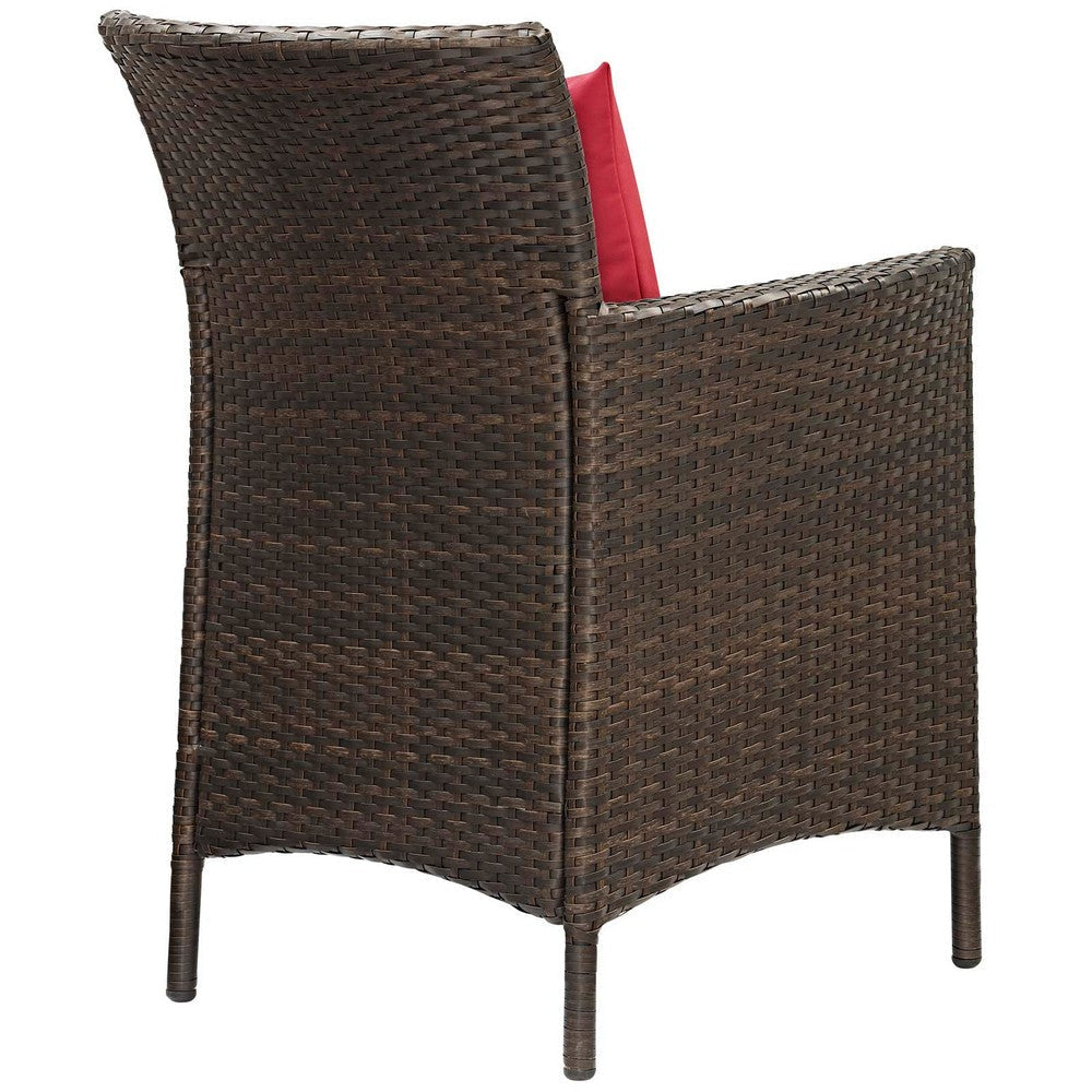 Modway EEI-4030-BRN-RED Conduit Outdoor Patio Wicker Rattan Dining Armchair Set of 2 Brown Red MDY-EEI-4030-BRN-RED