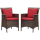Conduit Outdoor Patio Wicker Rattan Dining Armchair Set of 2 by Modway| Red