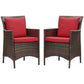 Modway EEI-4030-BRN-RED Conduit Outdoor Patio Wicker Rattan Dining Armchair Set of 2, Brown Red