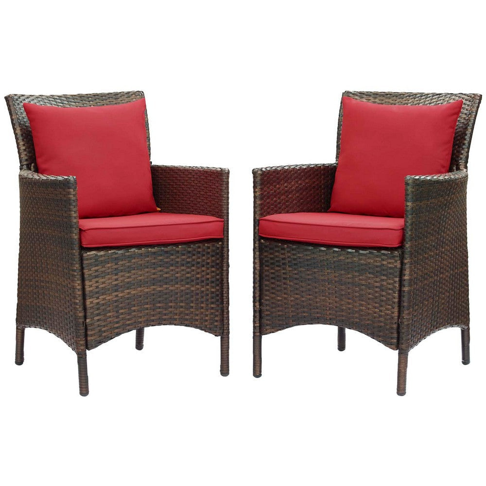 Modway EEI-4030-BRN-RED Conduit Outdoor Patio Wicker Rattan Dining Armchair Set of 2, Brown Red