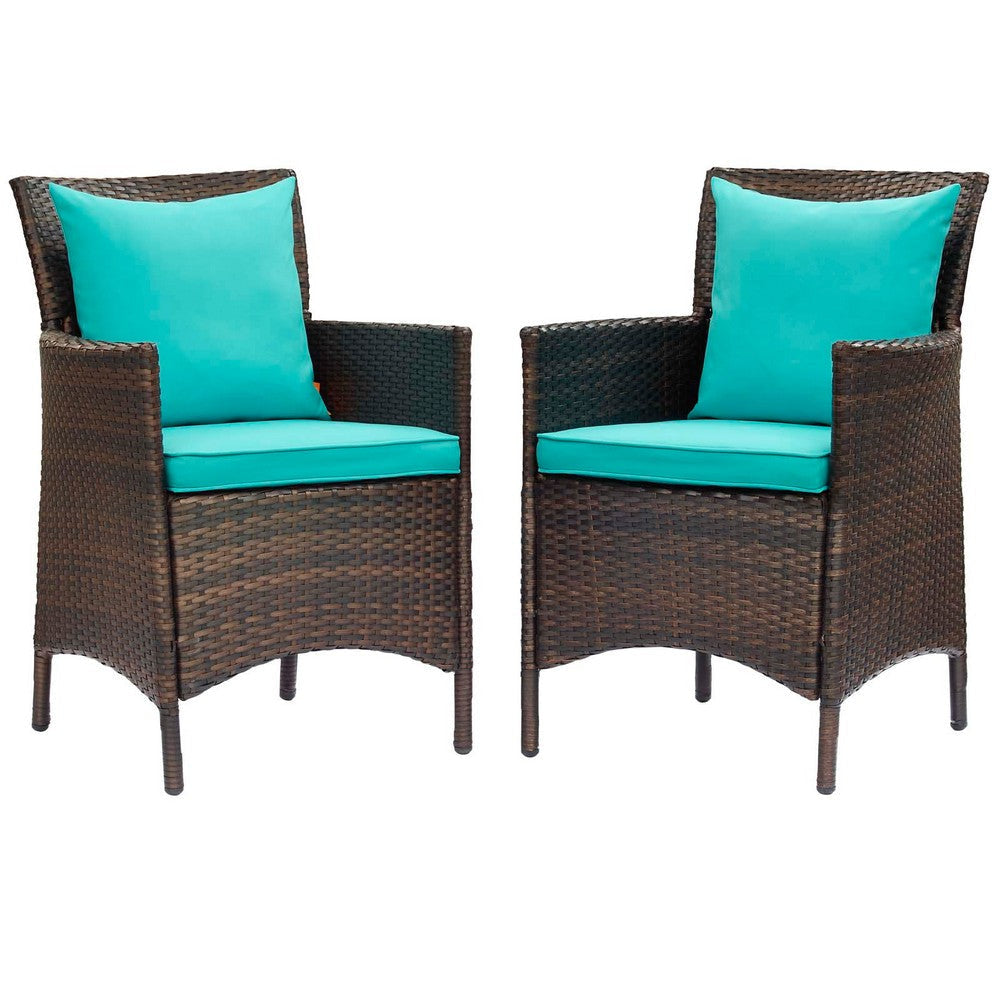 Modway EEI-4030-BRN-TRQ Conduit Outdoor Patio Wicker Rattan Dining Armchair Set of 2, Brown Turquoise