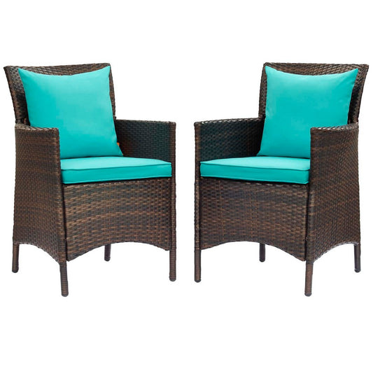Conduit Outdoor Patio Wicker Rattan Dining Armchair Set of 2 by Modway| Blue
