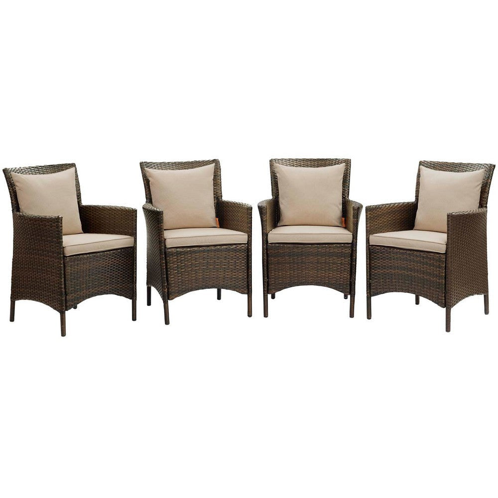 Modway EEI-4031-BRN-BEI Conduit Outdoor Patio Wicker Rattan Dining Armchair Set of 4, Brown Beige