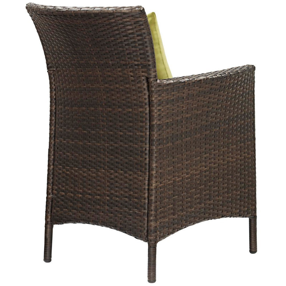 Modway EEI-4031-BRN-PER Conduit Outdoor Patio Wicker Rattan Dining Armchair Set of 4 Brown Peridot MDY-EEI-4031-BRN-PER