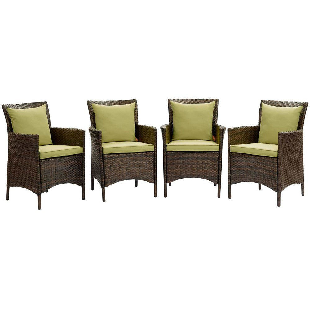 Modway EEI-4031-BRN-PER Conduit Outdoor Patio Wicker Rattan Dining Armchair Set of 4, Brown Peridot