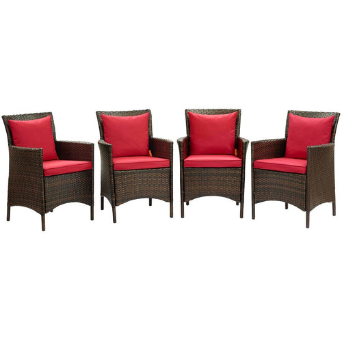 Conduit Outdoor Patio Wicker Rattan Dining Armchair Set of 4 by Modway| Red