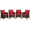 Conduit Outdoor Patio Wicker Rattan Dining Armchair Set of 4 by Modway| Red