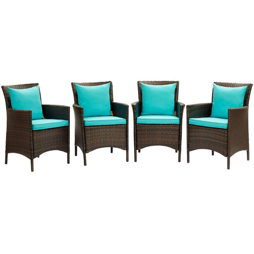 Conduit Outdoor Patio Wicker Rattan Dining Armchair Set of 4 by Modway| Blue