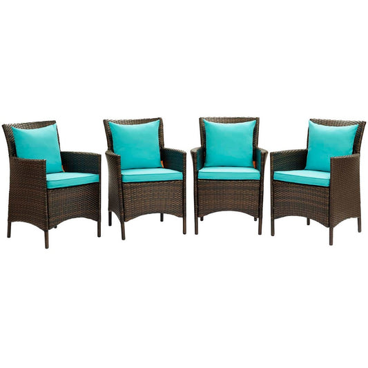 Conduit Outdoor Patio Wicker Rattan Dining Armchair Set of 4 by Modway| Blue