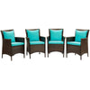 Conduit Outdoor Patio Wicker Rattan Dining Armchair Set of 4 by Modway| Blue