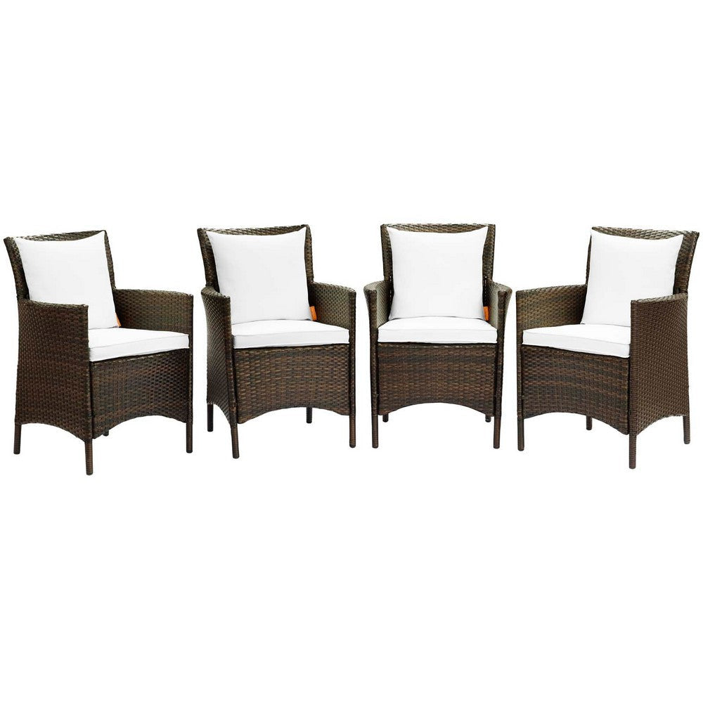 Modway EEI-4031-BRN-WHI Conduit Outdoor Patio Wicker Rattan Dining Armchair Set of 4, Brown White